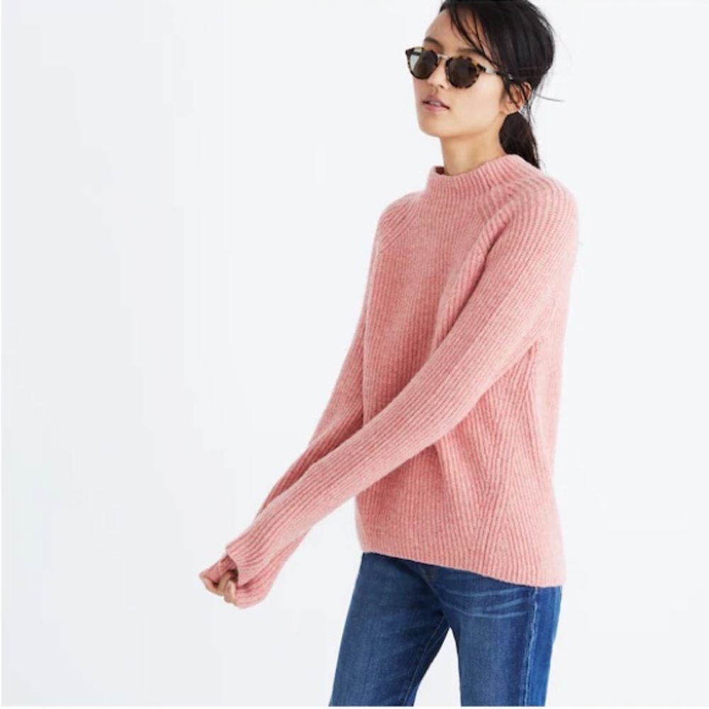 Madewell Northfield Mock-Neck Sweater – Heather Poinsettia Pink – Size XS